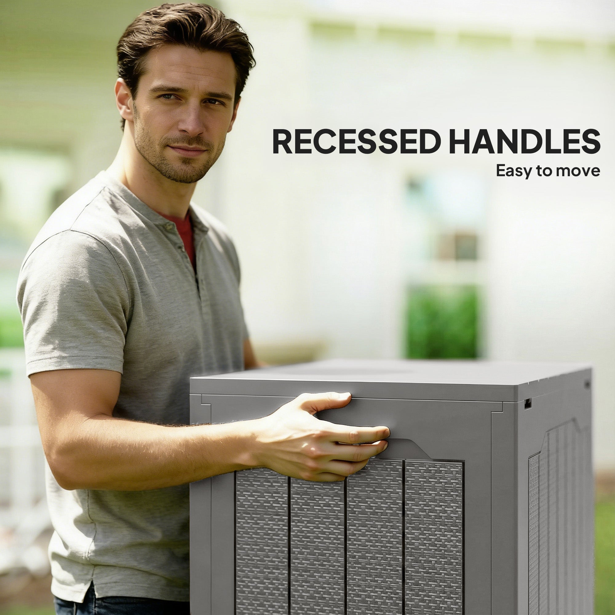 Outsunny 93L Plastic Garden Storage Box, Outdoor Storage Box with Handles, Waterproof Outdoor Storage Container, Khaki - anydaydirect