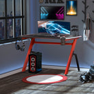 HOMCOM RGB 120 x 66cm Gaming Desk, Computer Table with Carbon Fibre Surface, Headphone Hook, Cup Holder, Controller Rack, Home Office Desk, Black and Red - anydaydirect