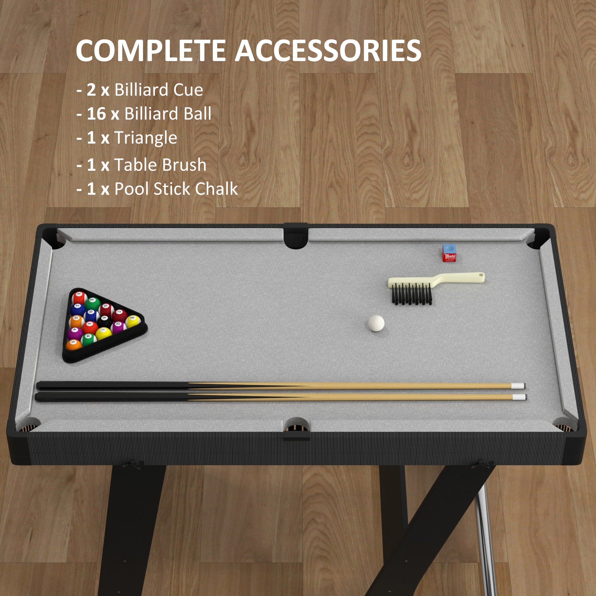 SPORTNOW 3.5ft Folding Pool Table, Snooker Table with Two Cues, 16 Balls, Chalk, Triangle, Brush - Grey - anydaydirect