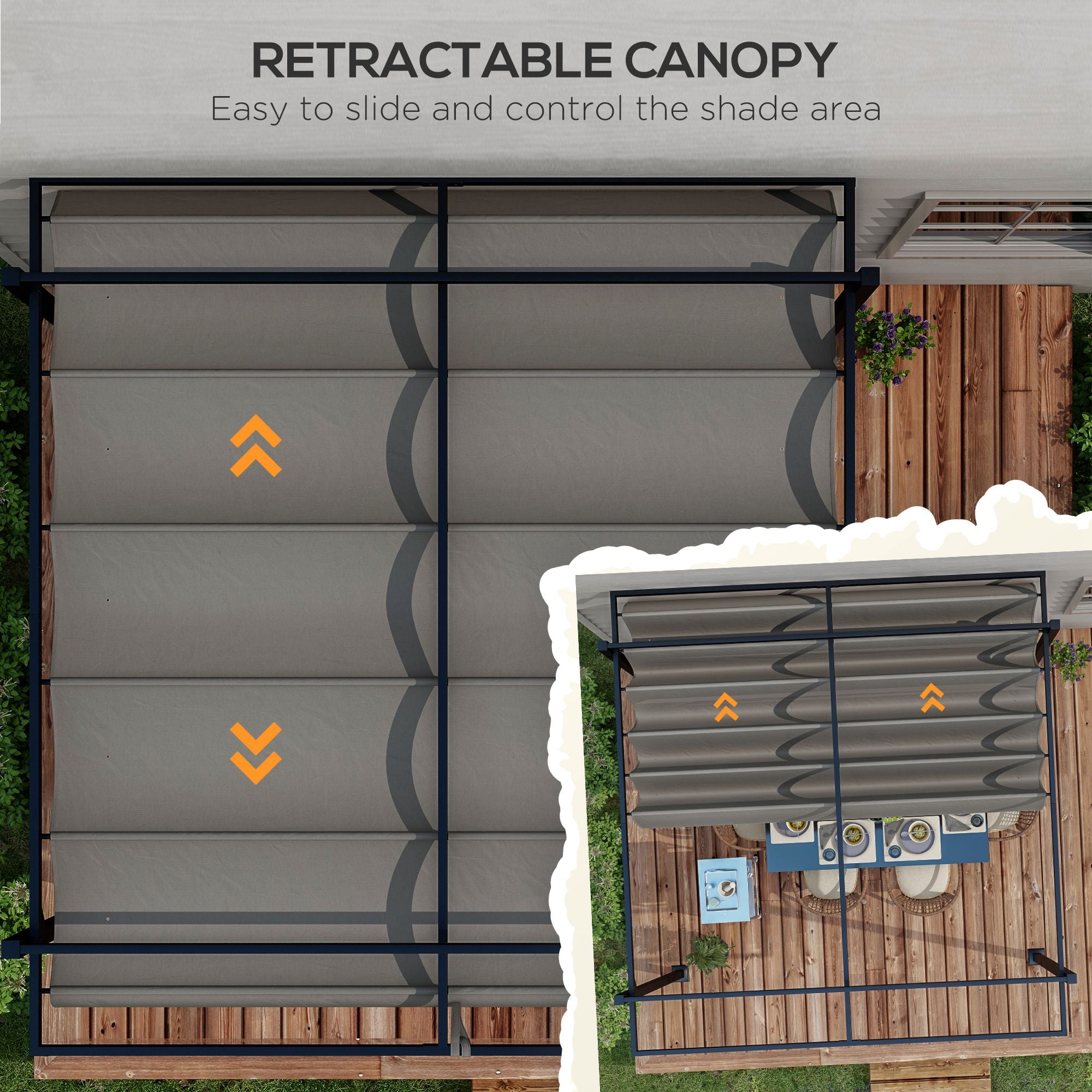Outsunny 3 x 3(m) Retractable Pergola, Garden Gazebo Shelter with Aluminium Frame, for Grill, Patio, Deck, Dark Grey - anydaydirect
