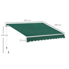 Outsunny Awning Canopy Manual Retractable Porch Sun Shade Shelter 3 x 2m Green - anydaydirect