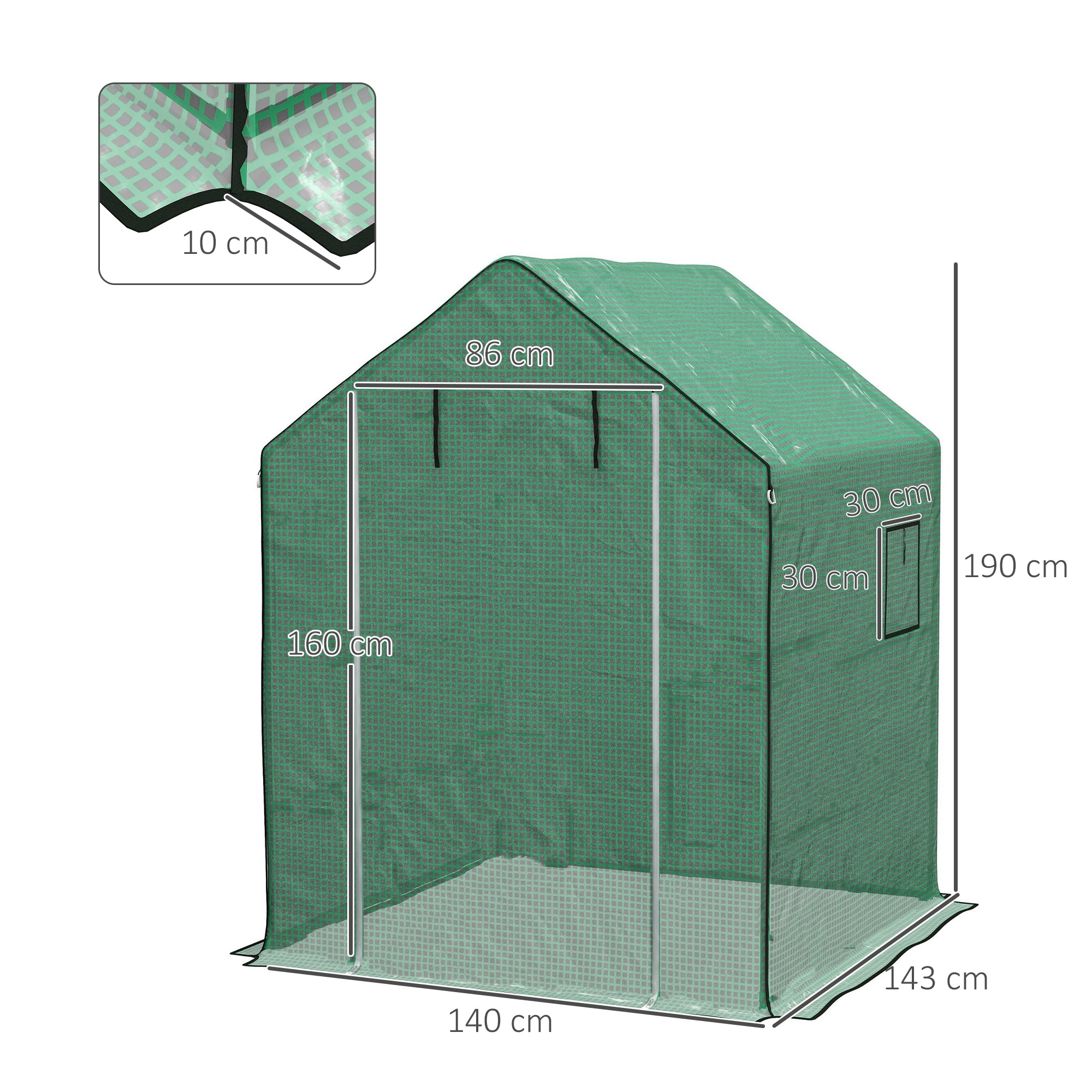 Outsunny Greenhouse Cover Replacement Walk-in PE Hot House Cover with Roll-up Door and Windows, 140 x 143 x 190cm, Green - anydaydirect
