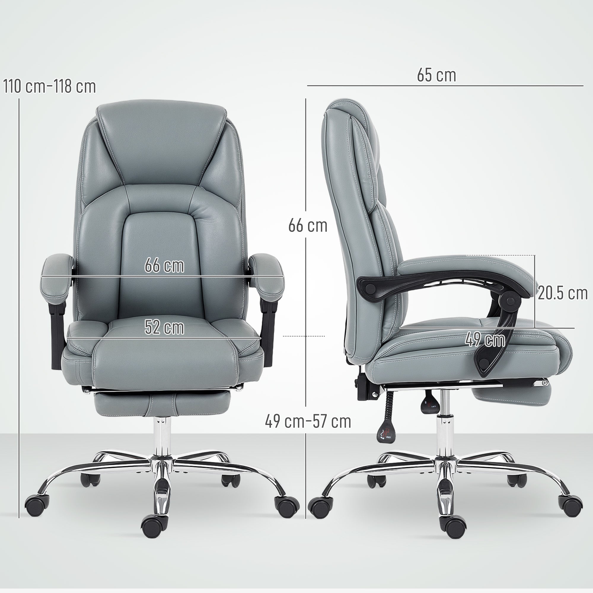 HOMCOM Faux Leather Reclining Office Chair Special  with Footrest - Grey - anydaydirect