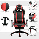 HOMCOM High-Back Gaming Chair Swivel Home Office Computer Racing Gamer Recliner Chair Faux Leather with Footrest, Wheels, Red Black - anydaydirect