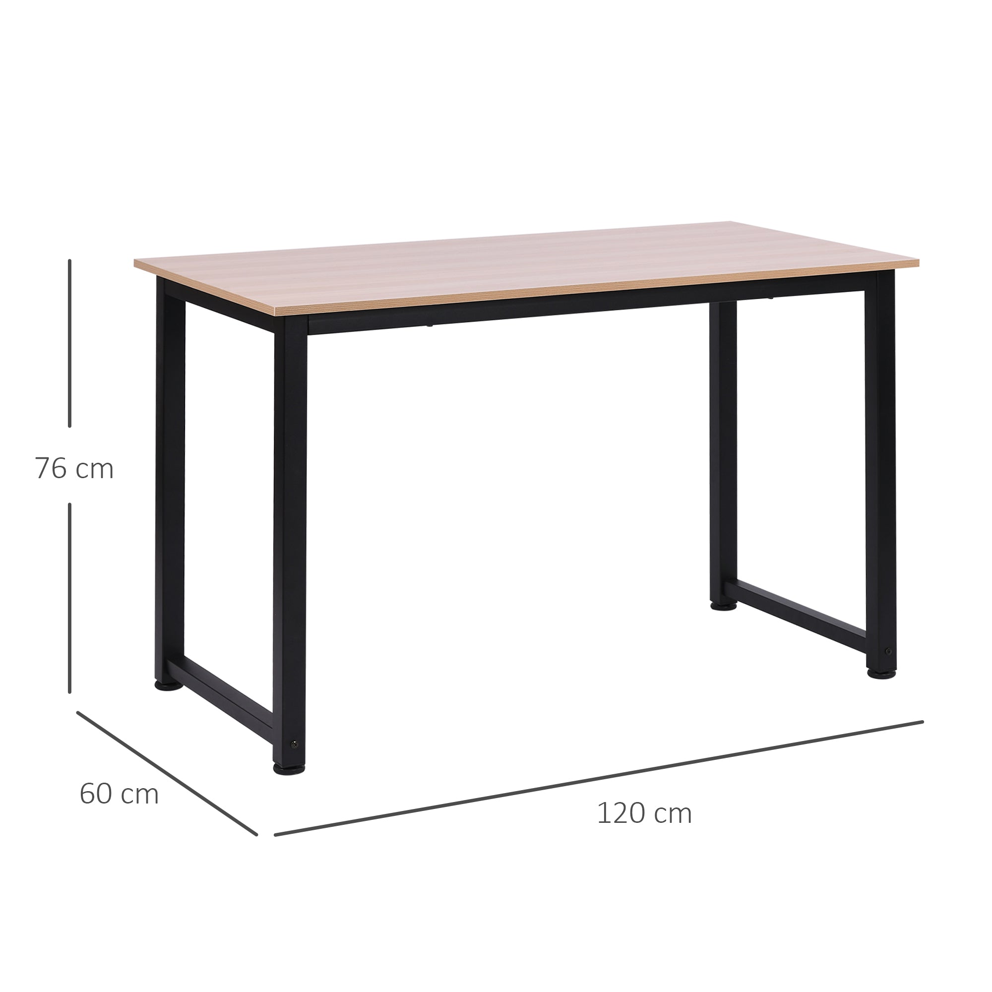 HOMCOM Computer Desk, Writing Table, 120 x 60 x 76cm Workstation for Home Office, Study with Metal Frame, Simple Assembly, Black - anydaydirect