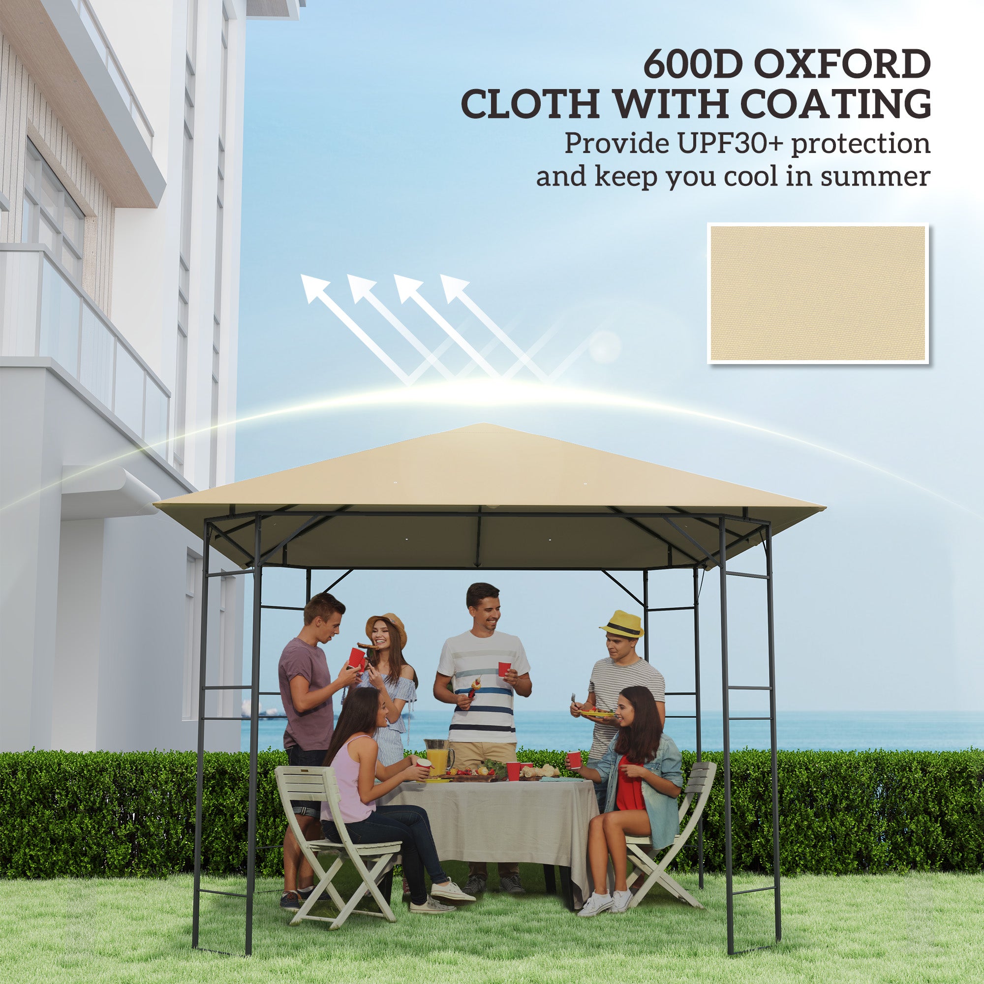 Outsunny 3 x 3(m) Gazebo Canopy Replacement Cover, Garden Gazebo Roof Replacement with Drain Holes, Water Resistant PVC Coating, 370g/?, UPF30+, TOP COVER ONLY, Beige - anydaydirect