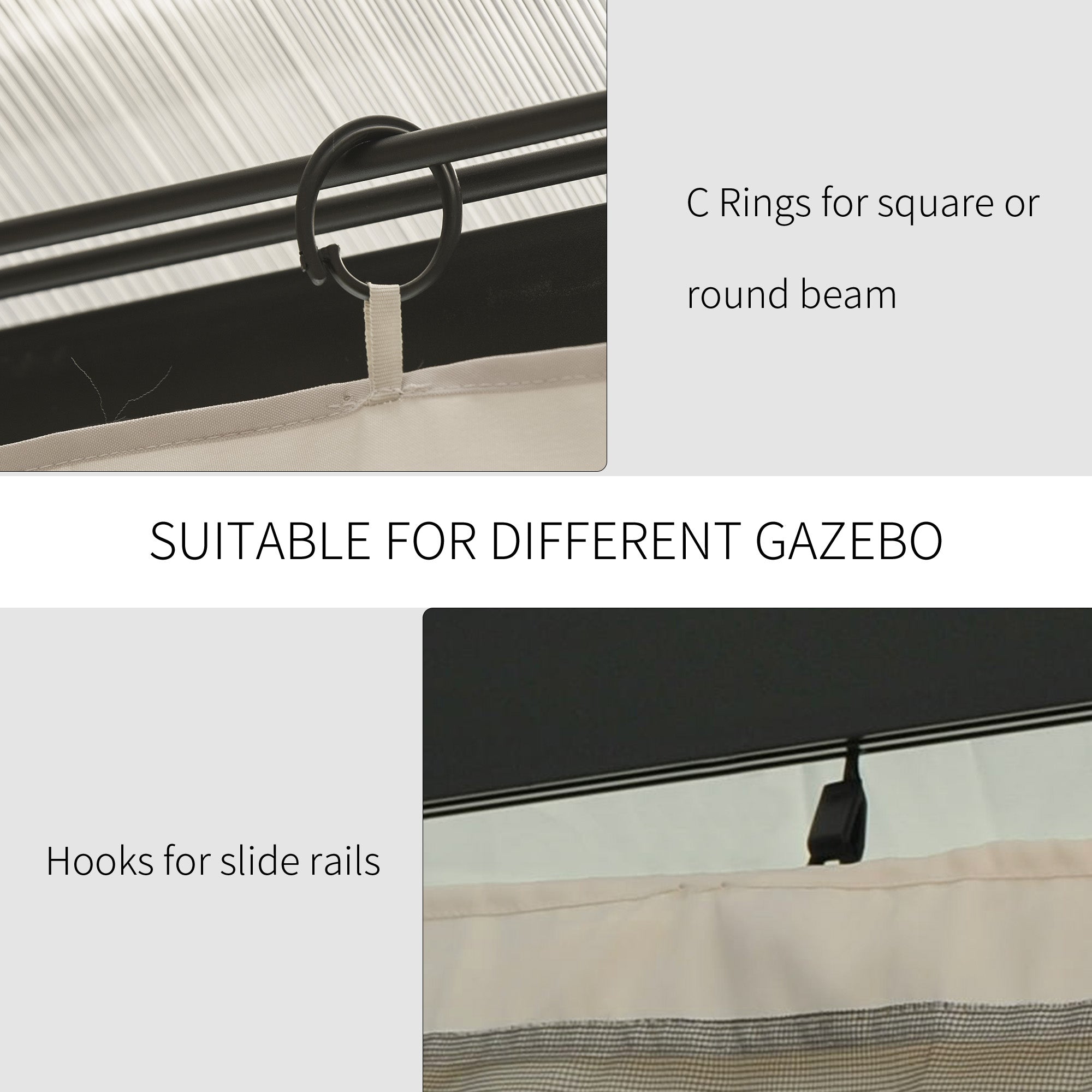 Outsunny Replacement Gazebo Curtains, 4-Panel Gazebo Side Panels Only, for 3 x 3 (M) Gazebos or Pergolas, Hooks/C-Rings Included, Beige - anydaydirect