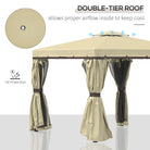 Outsunny 3 x 3(m) Patio Gazebo Canopy Garden Pavilion Tent Shelter with 2 Tier Water Repellent Roof, Mosquito Netting and Curtains, Aluminium Frame, Beige - anydaydirect