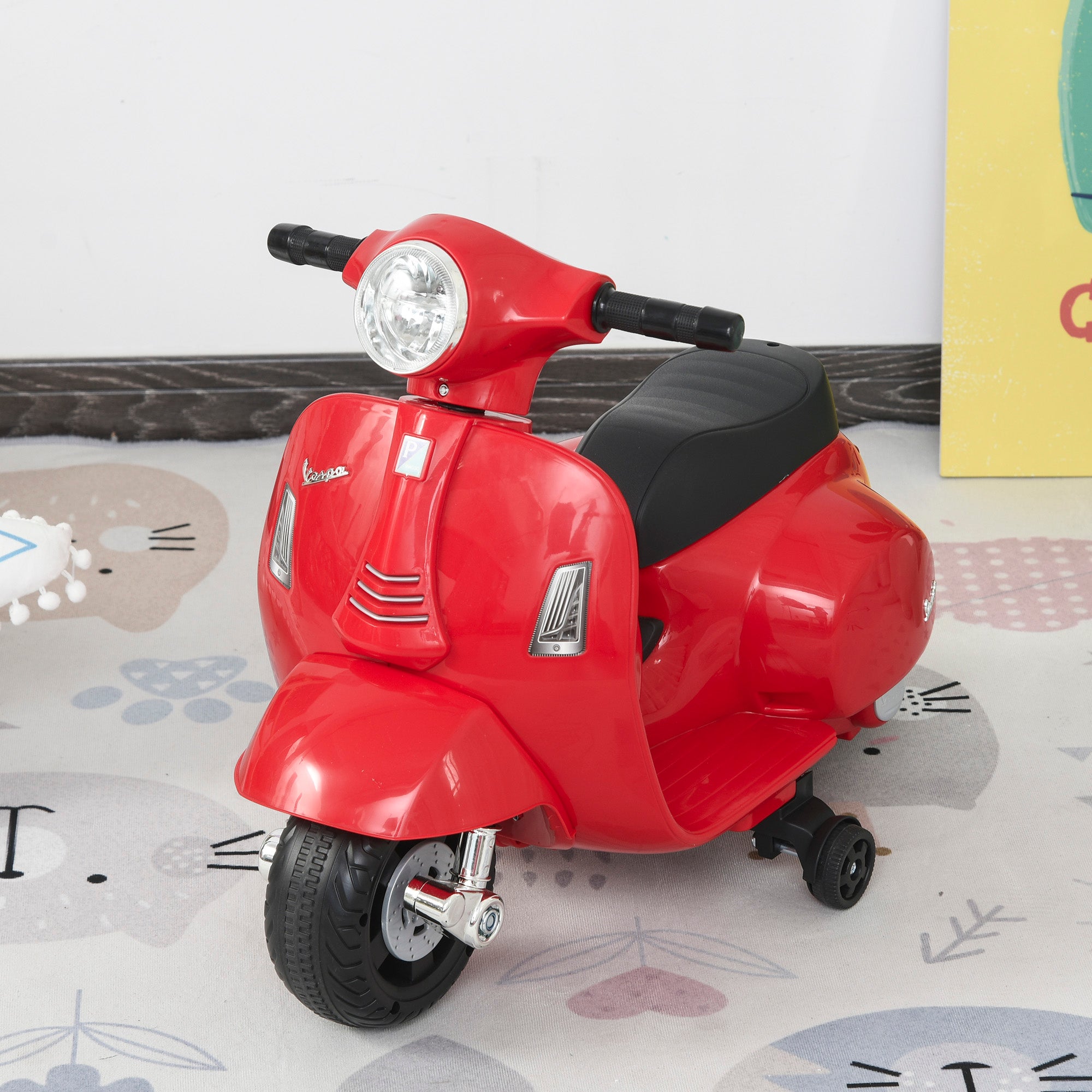HOMCOM Vespa Licensed Kids Ride On Motorcycle 6V Battery Powered Electric Trike Toys for 18-36 Months with Horn Headlight Red - anydaydirect