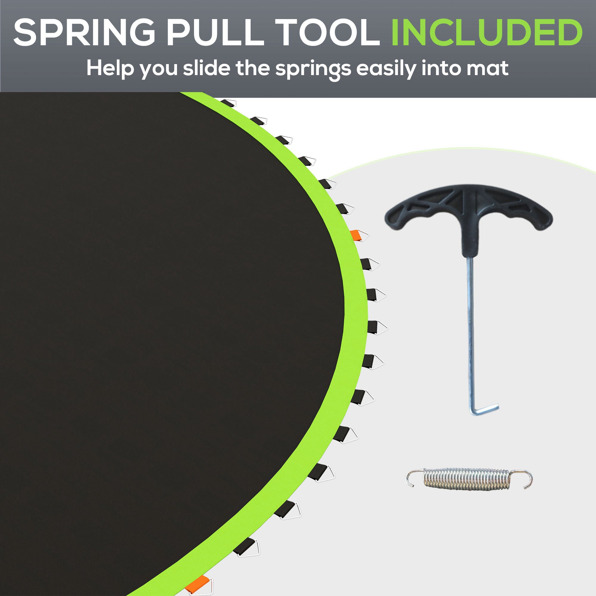 SPORTNOW Replacement Trampoline Mat with Spring Pull Tool, 72 V-Hooks, for 12ft Trampoline using 14cm Springs, Green - anydaydirect