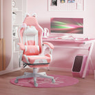 HOMCOM Cat Ear and Paw Reclining Office Chair, with Footrest - Pink/White - anydaydirect