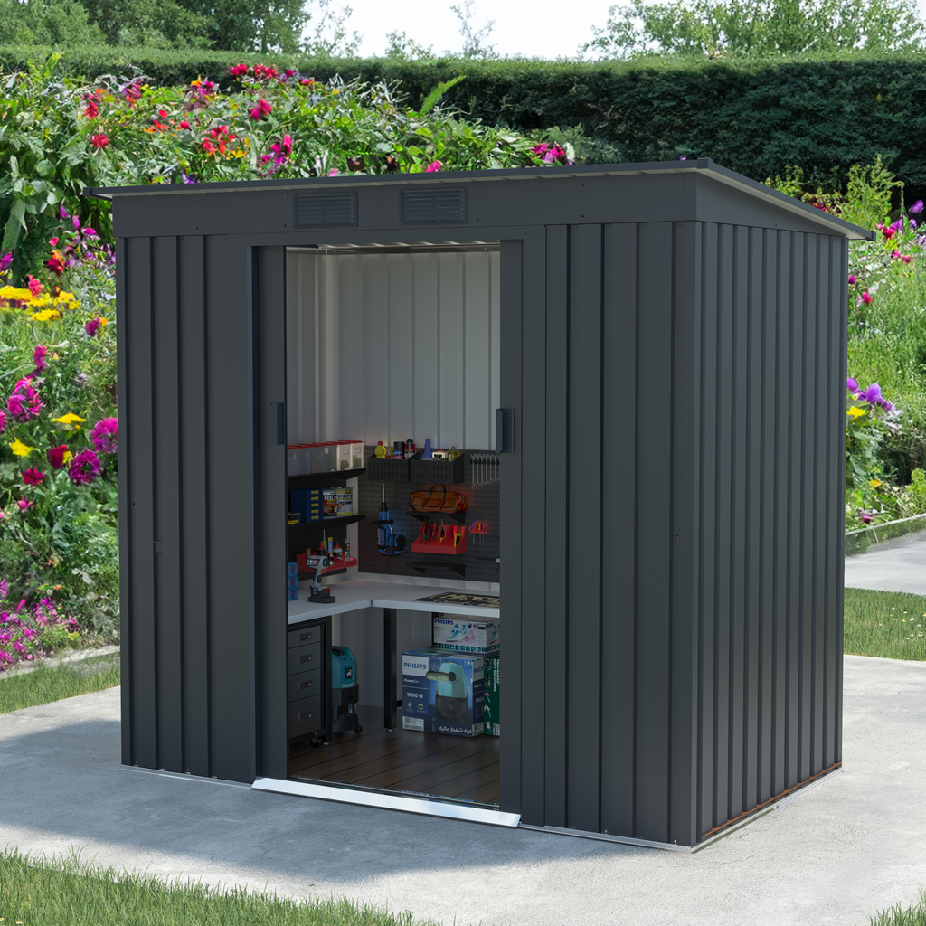 Lotus Adonis 7x4 Grey Metal Shed - Durable Storage Solution - anydaydirect