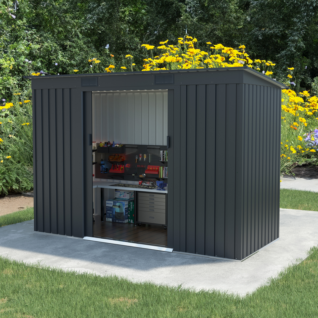 Lotus Adonis 9x4 Grey Metal Shed – Durable & Stylish Storage - anydaydirect