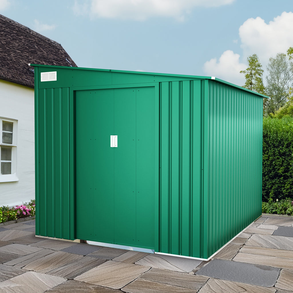 Compact Lotus Arley 7x9 Lean-to Green Metal Shed - anydaydirect