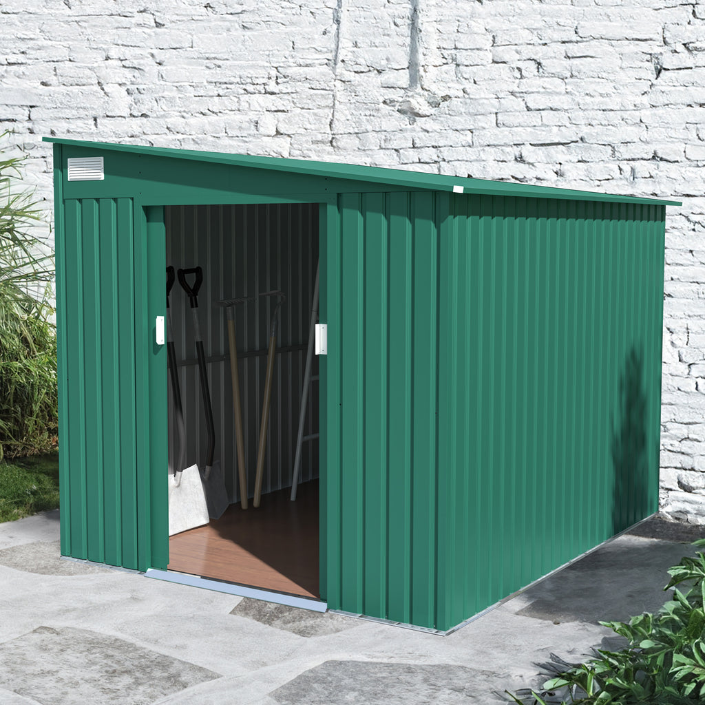 Compact Lotus Arley 7x9 Lean-to Green Metal Shed - anydaydirect