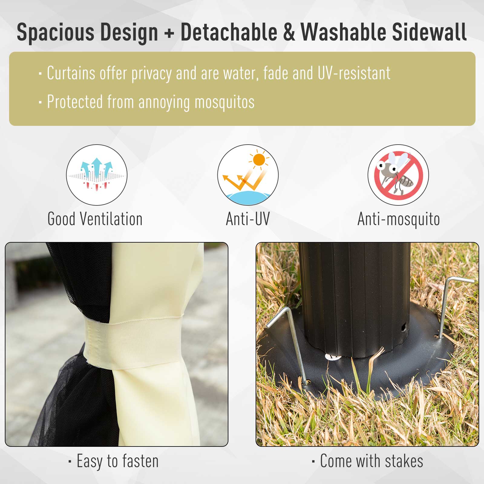 Outsunny 4 x 3 m Aluminum Garden Gazebo, Double Roof Outdoor Gazebo Canopy Shelter with Netting & Curtains for Garden, Lawn, Backyard and Deck, Cream - anydaydirect