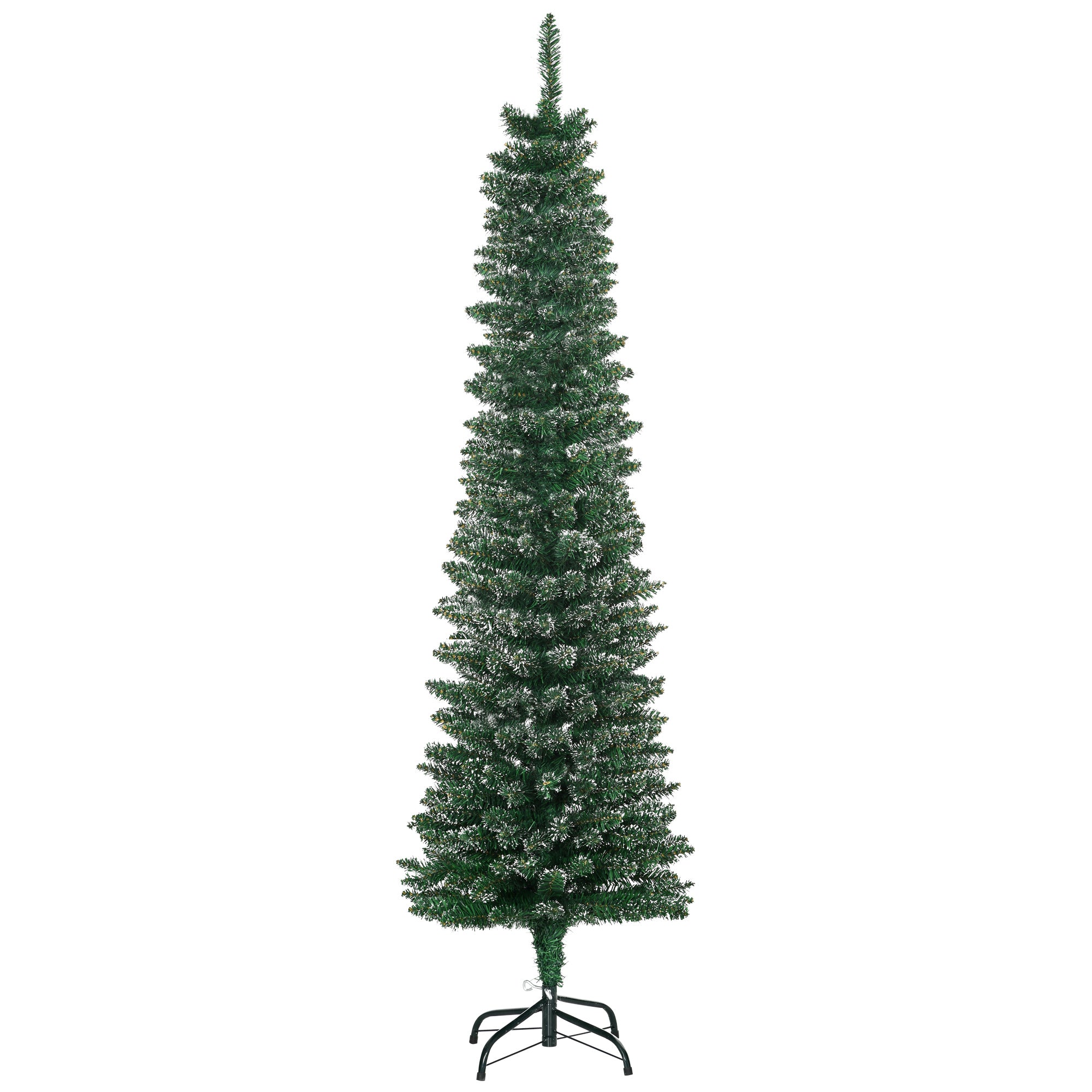 HOMCOM 5.5FT Artificial Snow Dipped Christmas Tree Xmas Pencil Tree Holiday Home Indoor Decoration with Foldable Black Stand, Green - anydaydirect