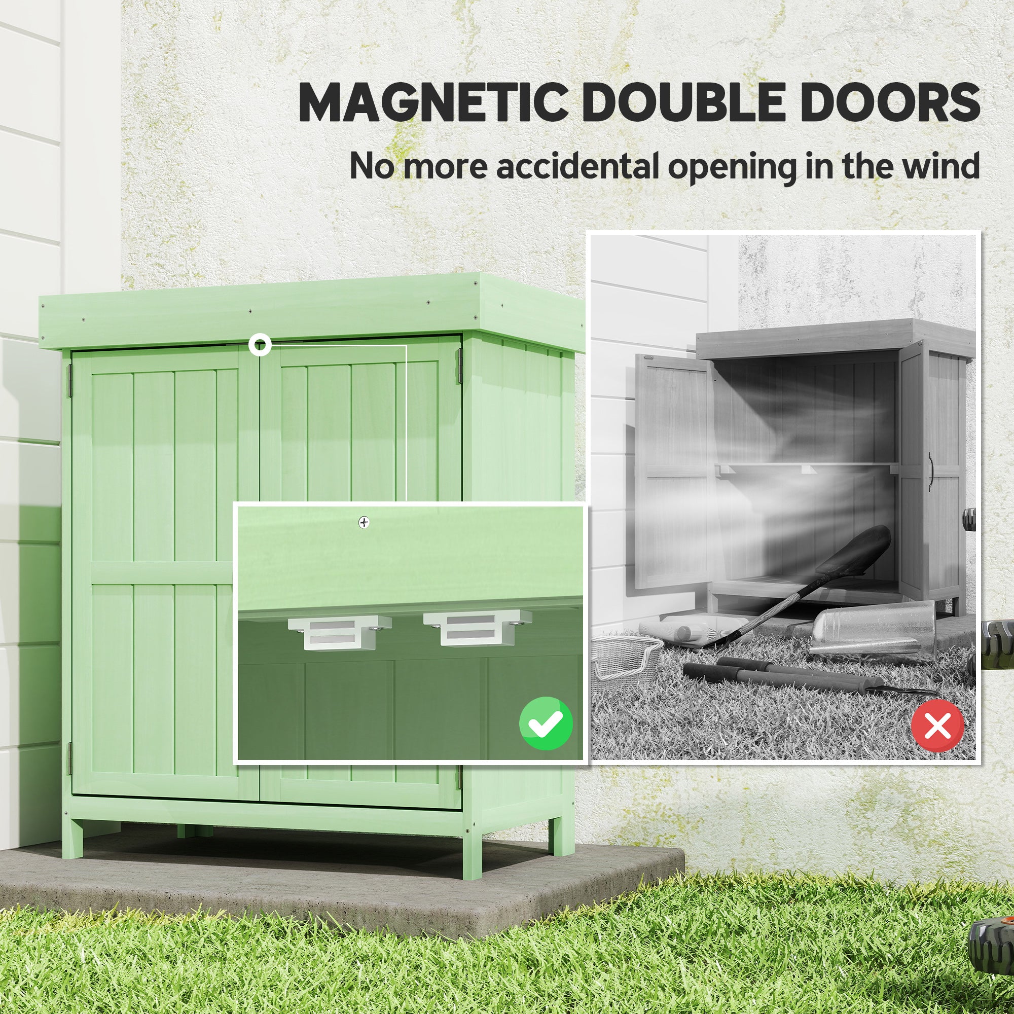 Outsunny Small Shed, Wooden Garden Shed with Openable Hinged Roof and Removable Shelf, 74 x 43 x 88 cm, Light Green - anydaydirect