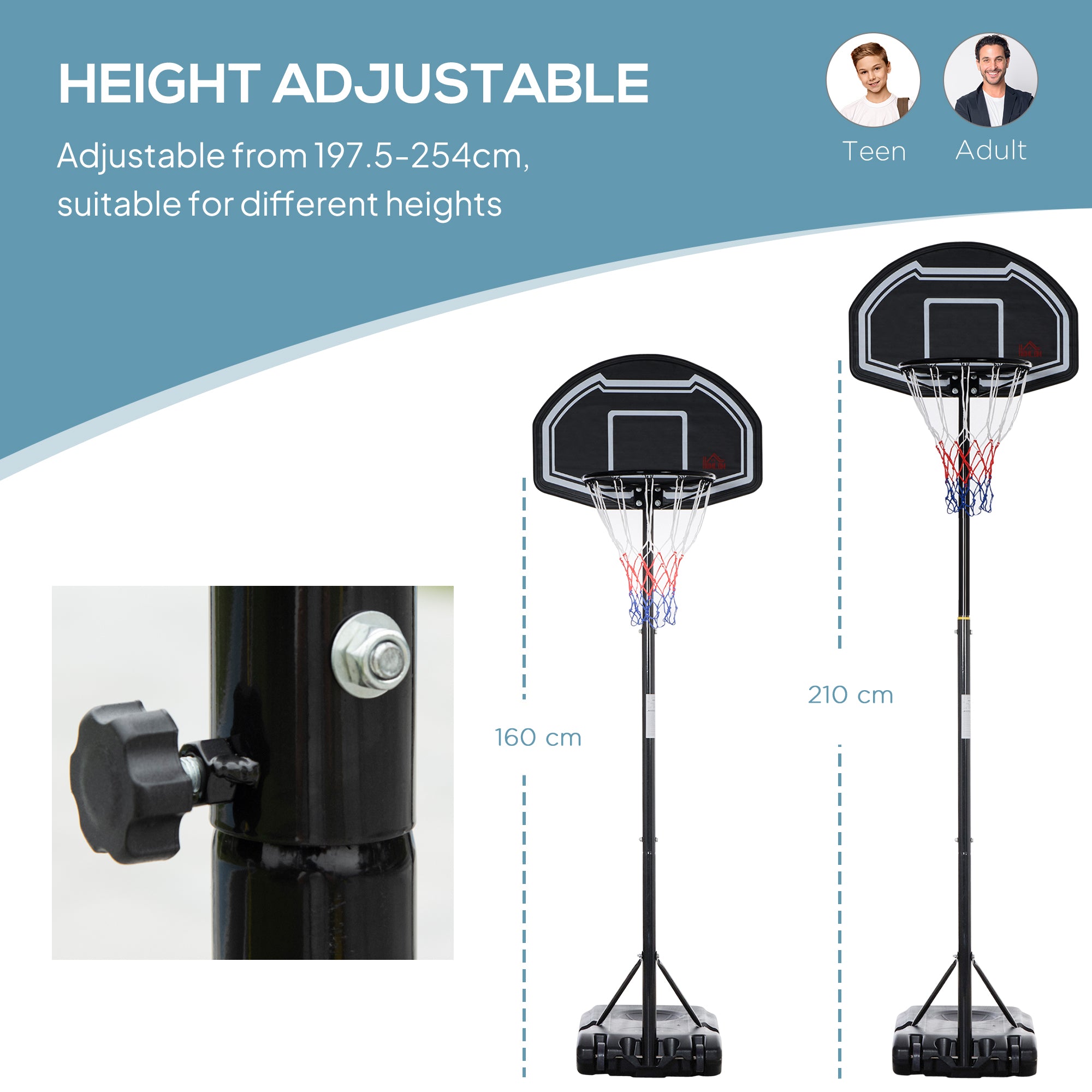 HOMCOM Adjustable Basketball Hoop and Stand, with Wheels and Weight Base Black - anydaydirect