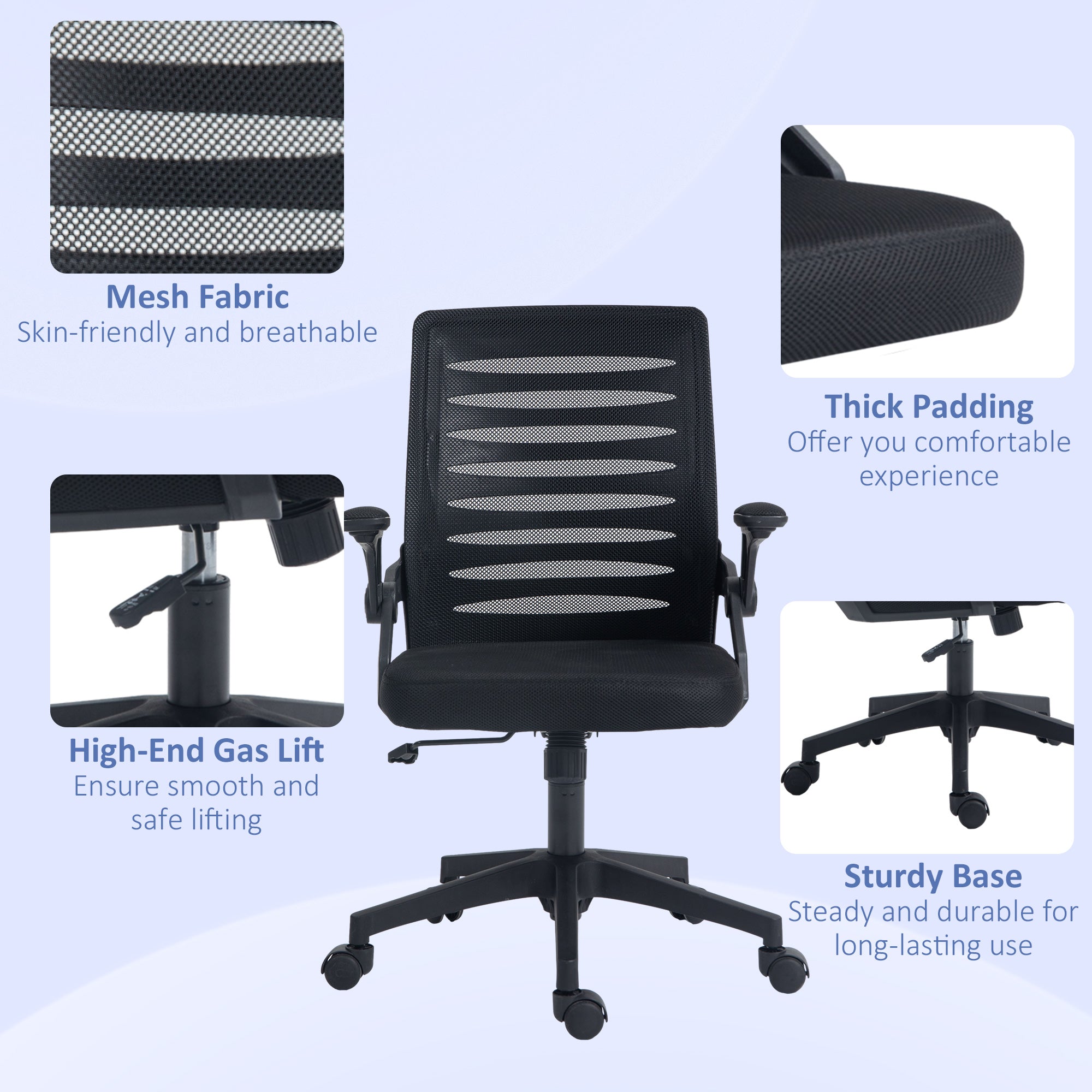 Vinsetto 44-53.5cm Adjustable Height Work Chair, with Mesh Back - Black - anydaydirect