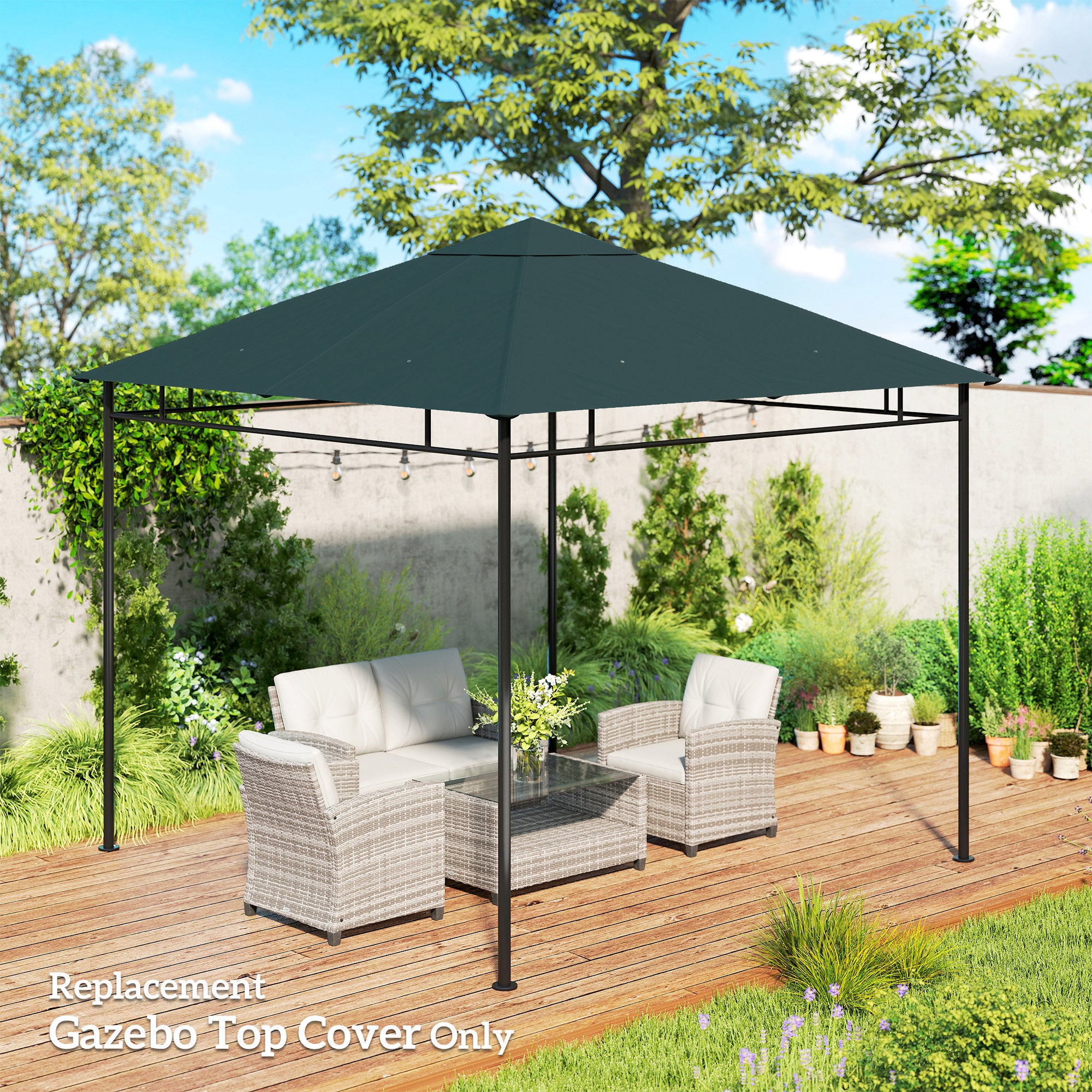 Outsunny 3 x 3 m Gazebo Canopy Replacement Cover, Garden Gazebo Roof Replacement with Drain Holes, TOP COVER ONLY, Grey - anydaydirect