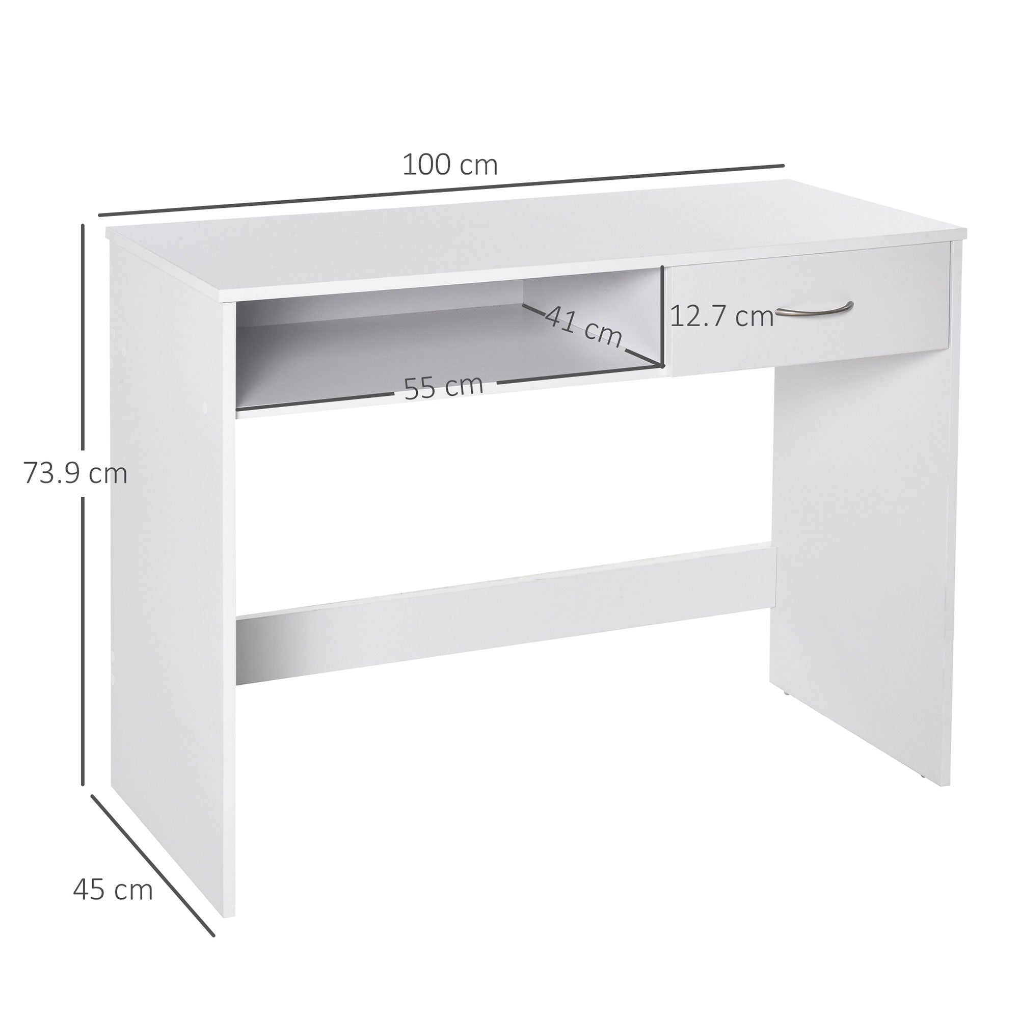 HOMCOM Compact Computer Desk, Study Table with Drawer and Storage Compartment, Writing Workstation, White - anydaydirect