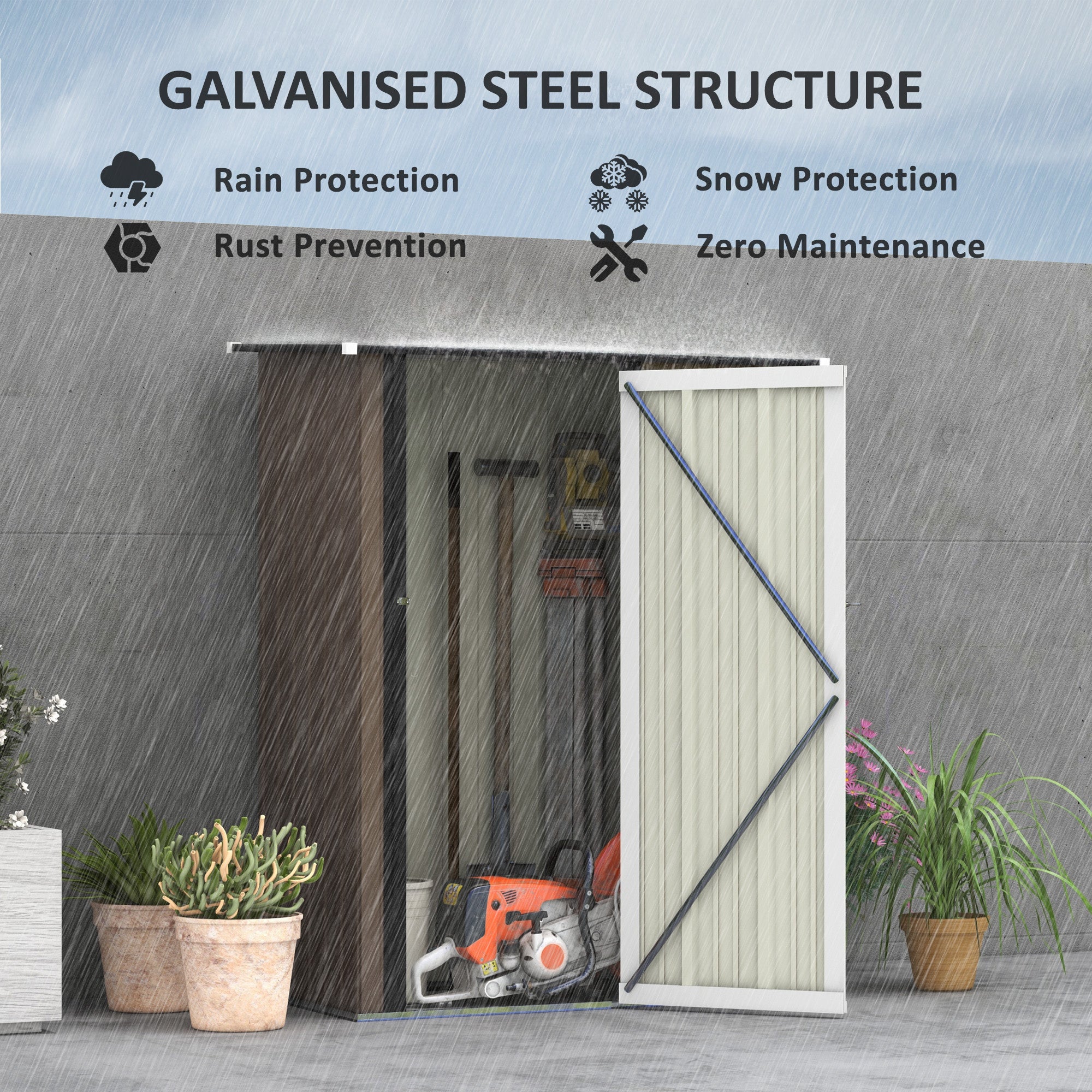 Outsunny  5ft x 3ft Garden Metal Storage Shed, Outdoor Tool Shed with Sloped Roof, Lockable Door for Equipment, Bikes, Brown - anydaydirect
