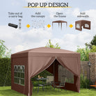 Outsunny 3 x 3 m Pop Up Gazebo, Wedding Party Canopy Tent Marquee with Carry Bag and Windows, Coffee - anydaydirect