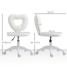 HOMCOM Armless Heart Computer Desk Chair, Teddy Fleece Swivel Office Chair, Makeup Vanity Chair with Height Adjustable, Wheels, for Home Study Bedroom, White - anydaydirect