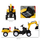 HOMCOM Ride-on Toy Pedal Digger Construction Car with Horn & Detachable Trailer, Yellow - anydaydirect