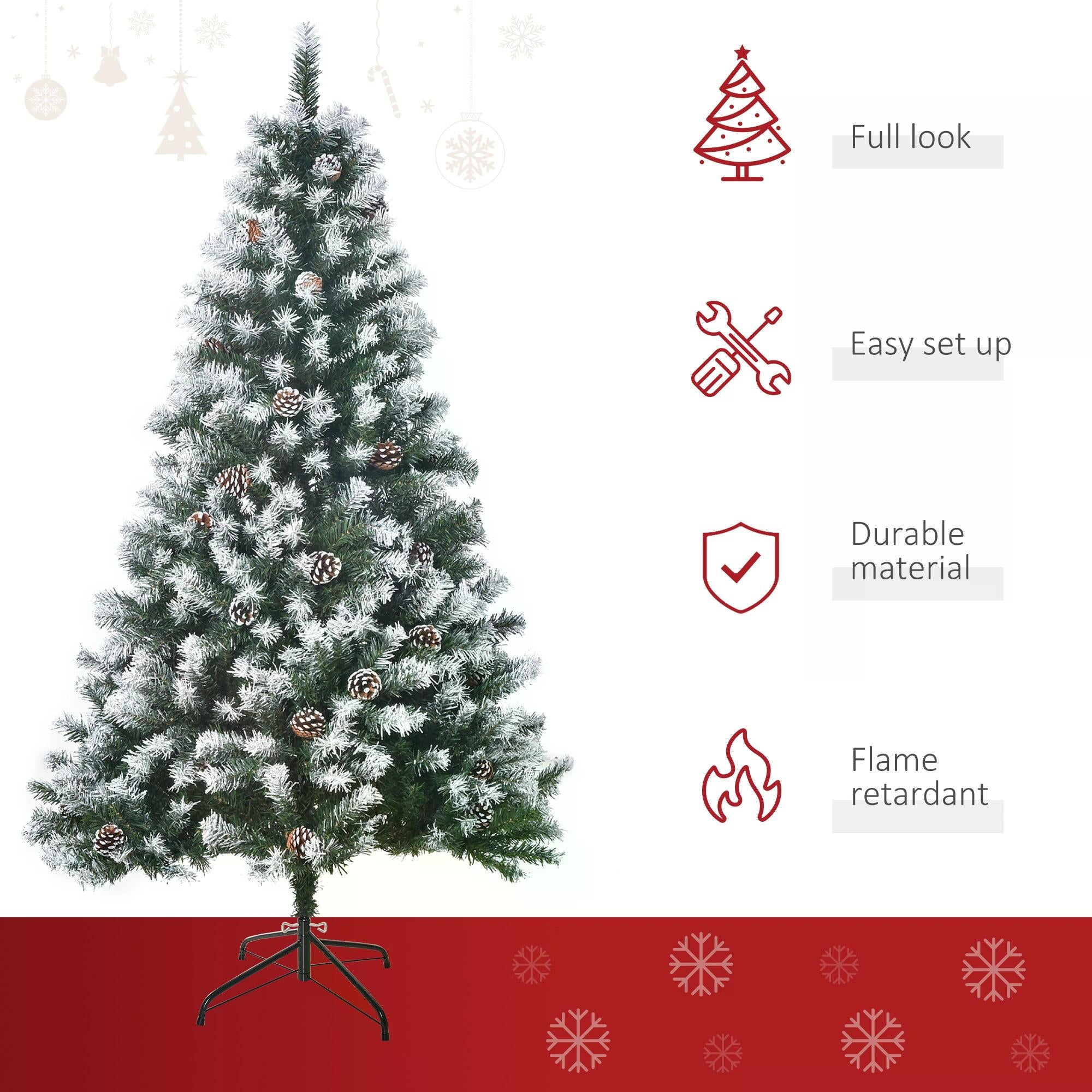HOMCOM 5FT Artificial Christmas Tree with Pine Cones, Holiday Home Xmas Decoration Automatic Open, Green - anydaydirect