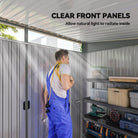 Outsunny 9ft x 6.5ft Garden Storage Shed with Top Window, Metal Outdoor Shed Tool House with Double Doors, Light Grey - anydaydirect