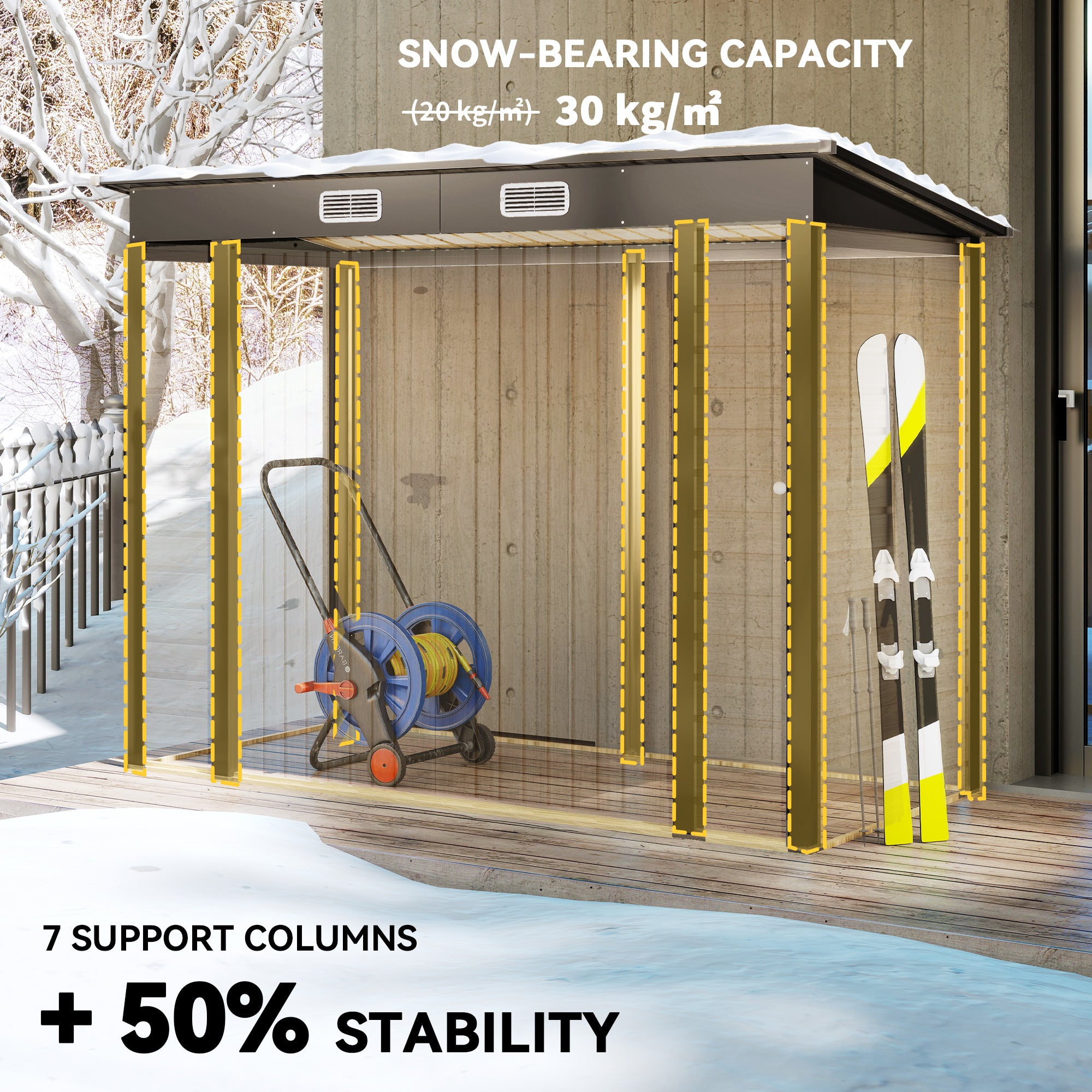 Outsunny 3.7 x 7.9ft Galvanised Steel Shed, with Latched Door and Padlock - Oak - anydaydirect