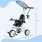 HOMCOM 4 in 1 Tricycle for Kids with 5-point harness straps, Removable Canopy, Blue - anydaydirect