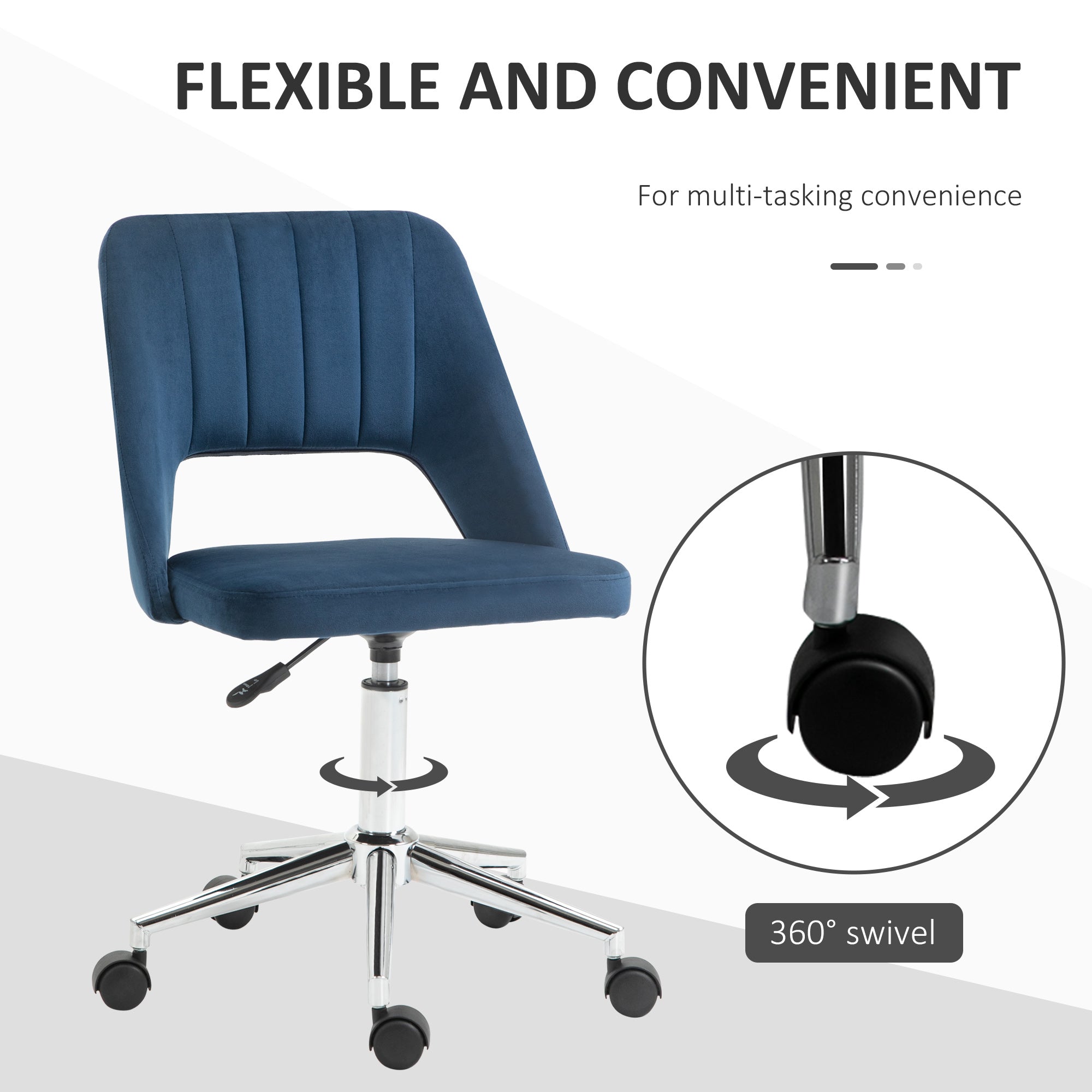 Vinsetto Armless Velvet-Feel Office Chair - Dark Blue - anydaydirect