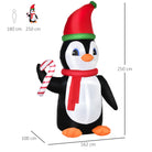 HOMCOM 2.5m Inflatable Christmas Penguin Holding Candy Cane Blow Up Outdoor Decoration with LED Lights for Holiday - anydaydirect