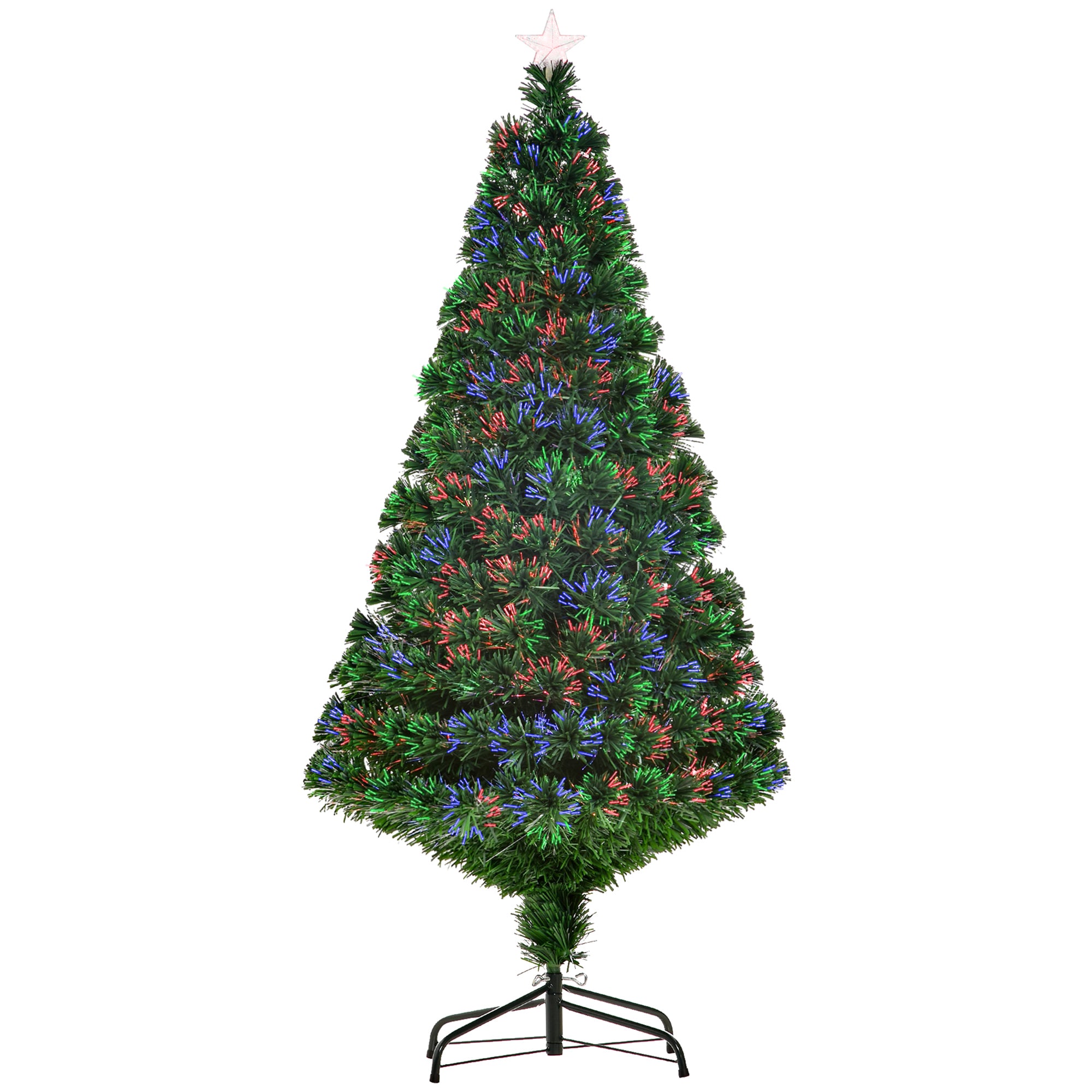 HOMCOM 5FT Green Fiber Optic Xmas Tree Pre-Lit Fibre Optic Artificial Christmas Tree Multi-Colour - anydaydirect