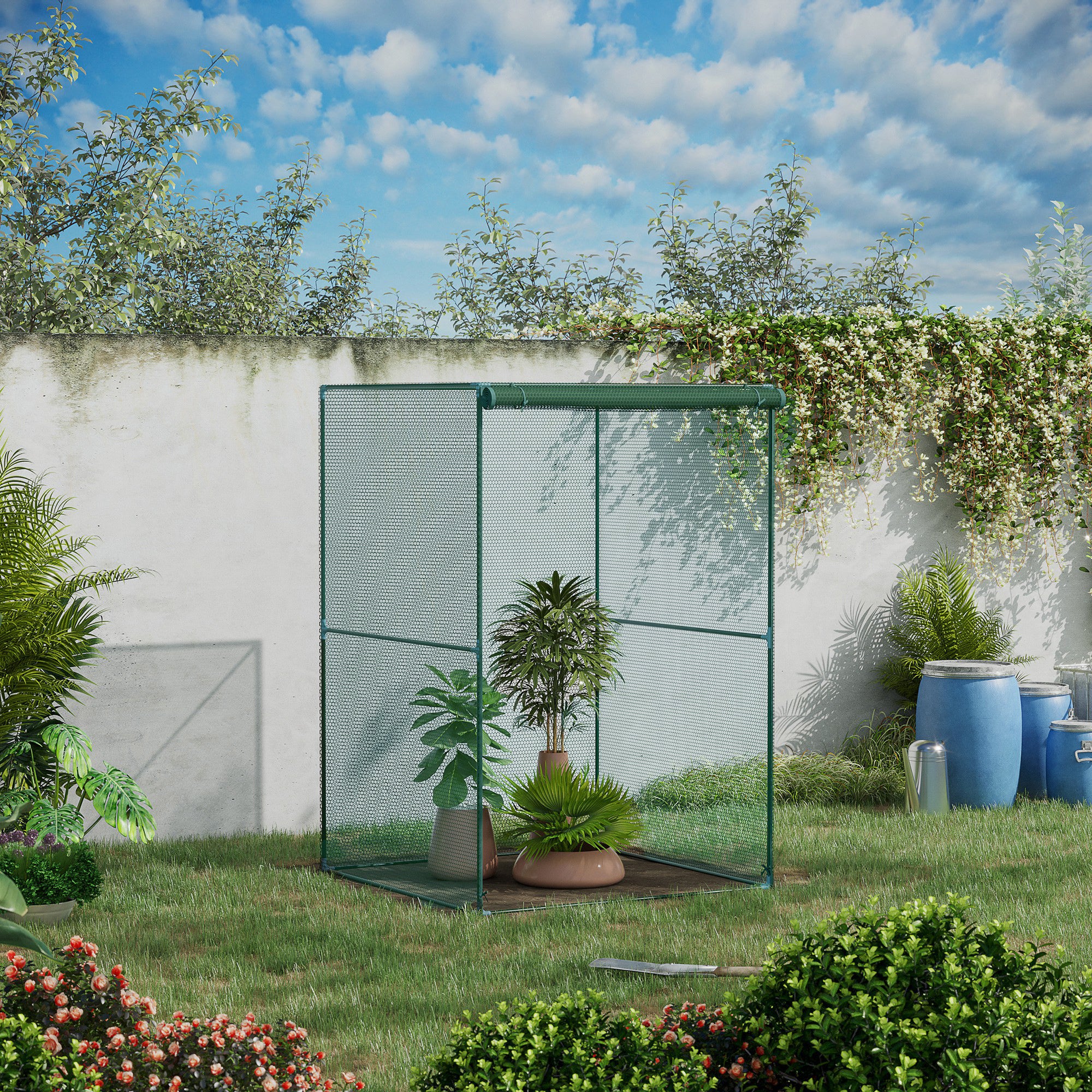 Outsunny 120 x 120cm Compact Plant Cage, with Netting - Green - anydaydirect