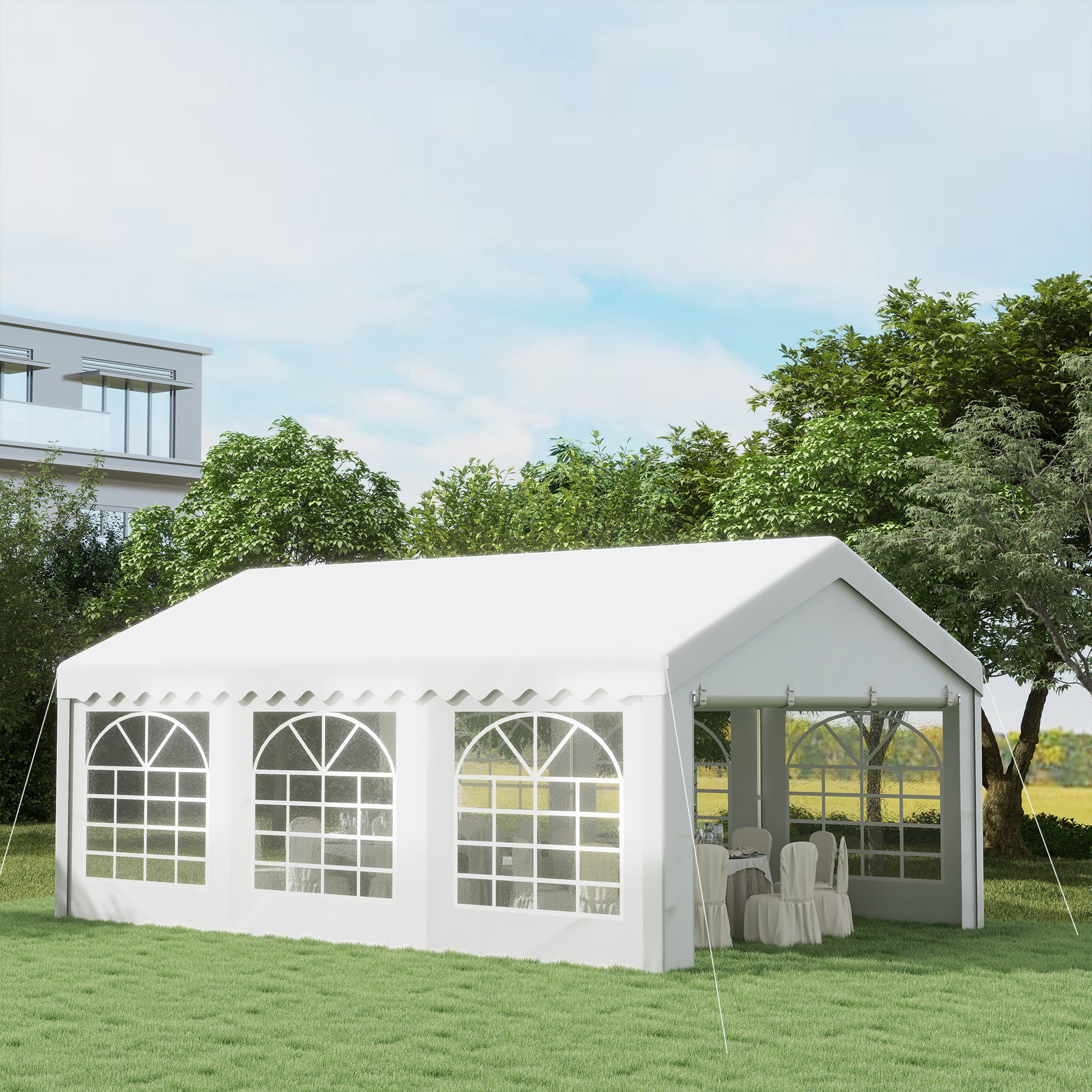Outsunny 6m x 4m Garden Gazebo, Galvanised Marquee Party Tent with Removable Sides and Windows for Parties, Wedding and Events, White - anydaydirect