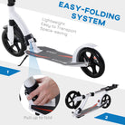 HOMCOM Foldable Kick Scooter with Double Shock Absorption and Big Wheels, Height Adjustable Aluminium Frame Big Wheel Scooter for 14+ Teens Adult - White - anydaydirect