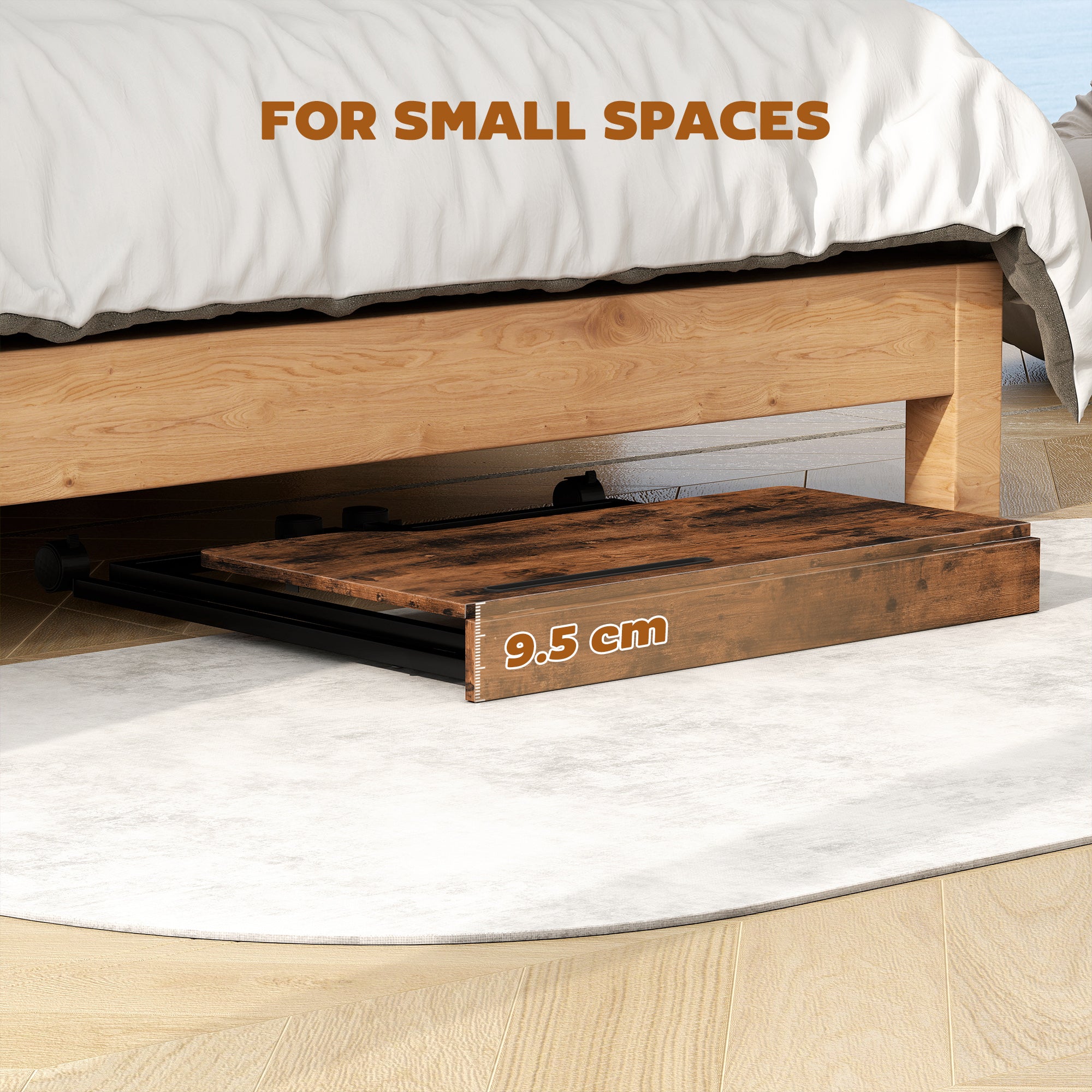 HOMCOM Folding Small Desk on Wheels - Rustic Brown - anydaydirect