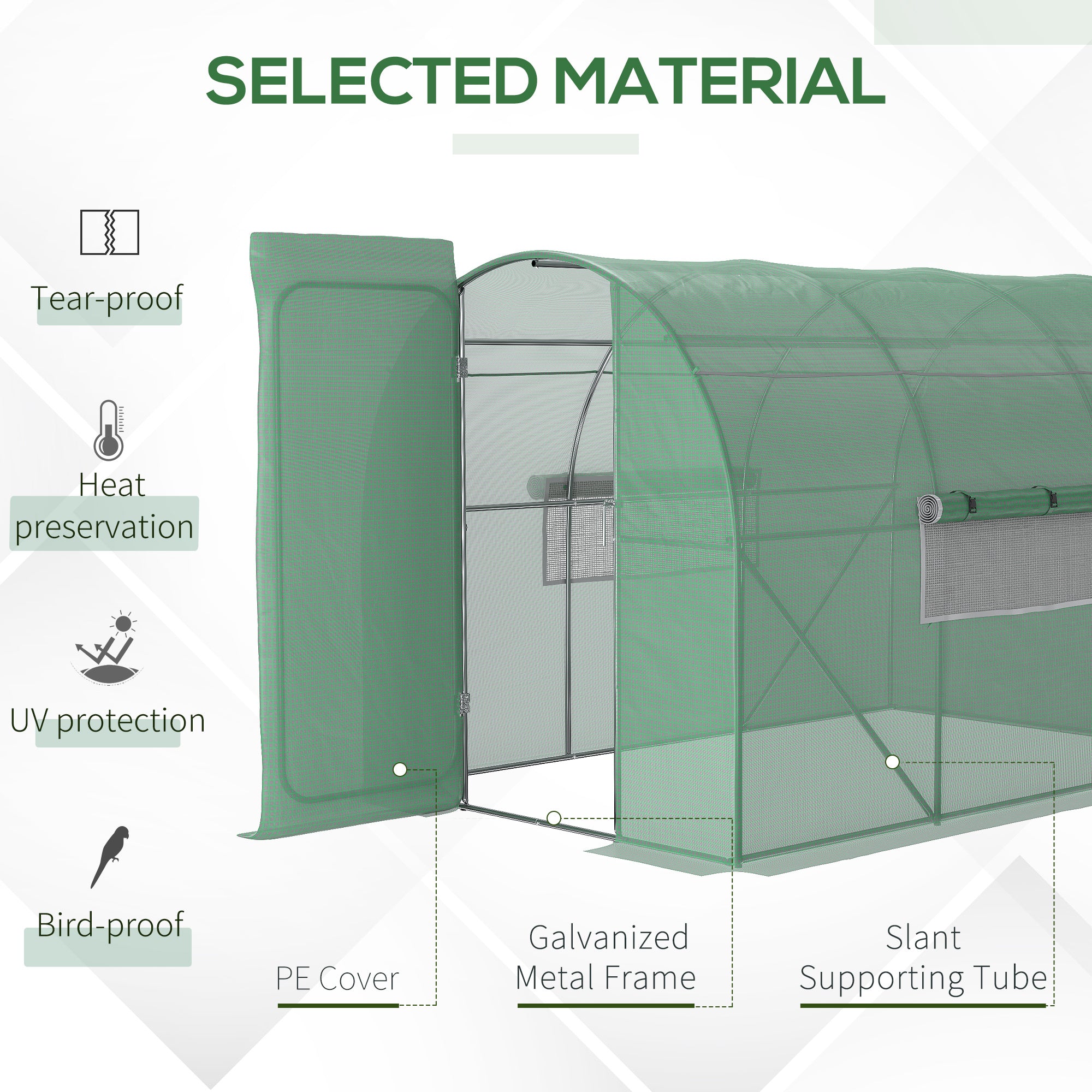 Outsunny Large Polytunnel Walk In Greenhouse, Plant Gardening Tunnel Green House with Metal Hinged Door, Galvanised Steel Frame & Mesh Windows, Green (3 x 2 m) - anydaydirect