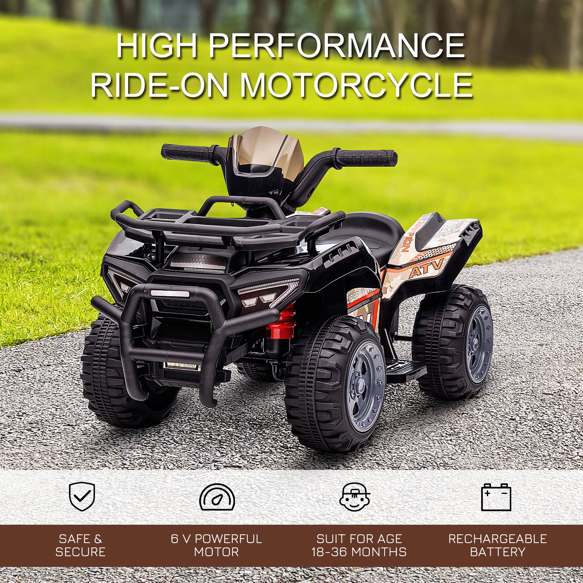 HOMCOM Kids ATV Ride-on Car, 6V Battery Powered Four Wheeler with Working Headlights, for Toddlers 18-36 Months, Black - anydaydirect