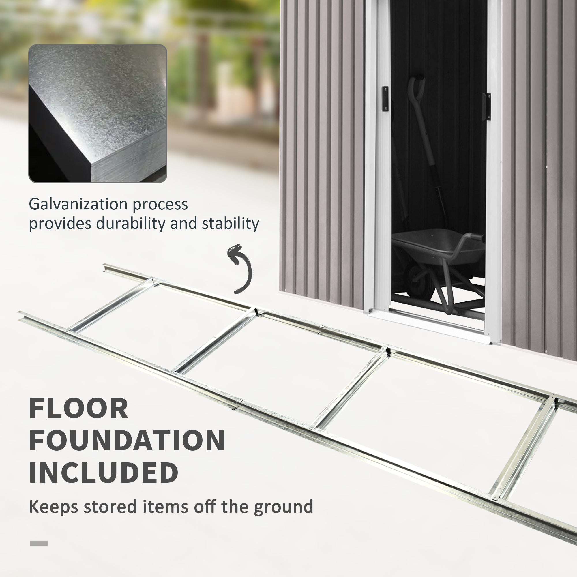 Outsunny Corrugated Garden Metal Storage Shed Outdoor Equipment Tool Box with Kit Ventilation Doors 9x 4FT Light Grey - anydaydirect