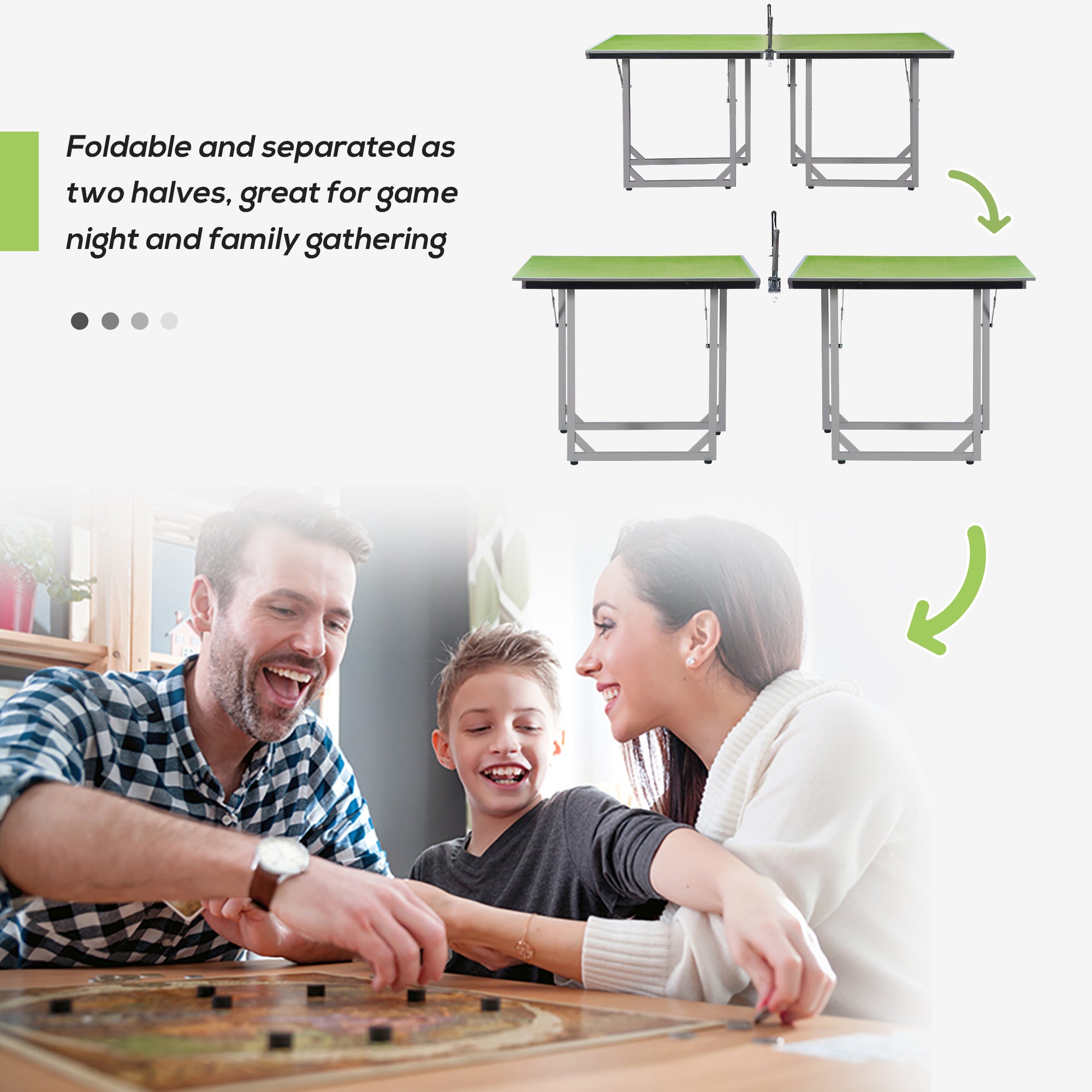 HOMCOM 6ft Table Tennis Table, Ping Pong Table with Net, Foldable and Portable Ping Pong Set for Indoor Outdoor Use, Easy Assemble, Midsize, Green - anydaydirect