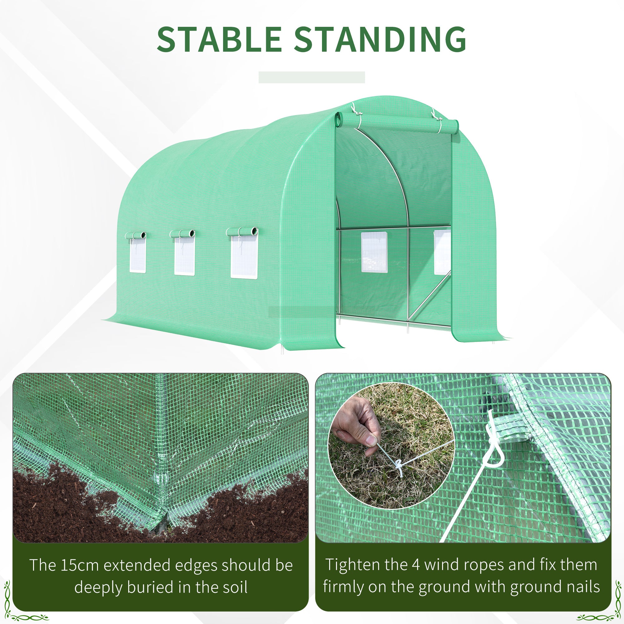 Outsunny 4.5m x 2m x 2m Walk-in Tunnel Greenhouse Garden Plant Growing House with Door and Ventilation Window, Green - anydaydirect