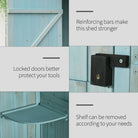 Outsunny Garden Shed Vertical Utility 3 Shelves Shed Wood Outdoor Garden Tool Storage Unit Storage Cabinet, 77 x 54.2 x 179cm - Blue - anydaydirect