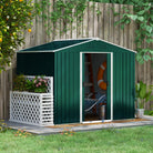 Outsunny 8 x 6 ft Metal Garden Storage Shed Corrugated Steel Roofed Tool Box with Ventilation and Sliding Doors, Green - anydaydirect