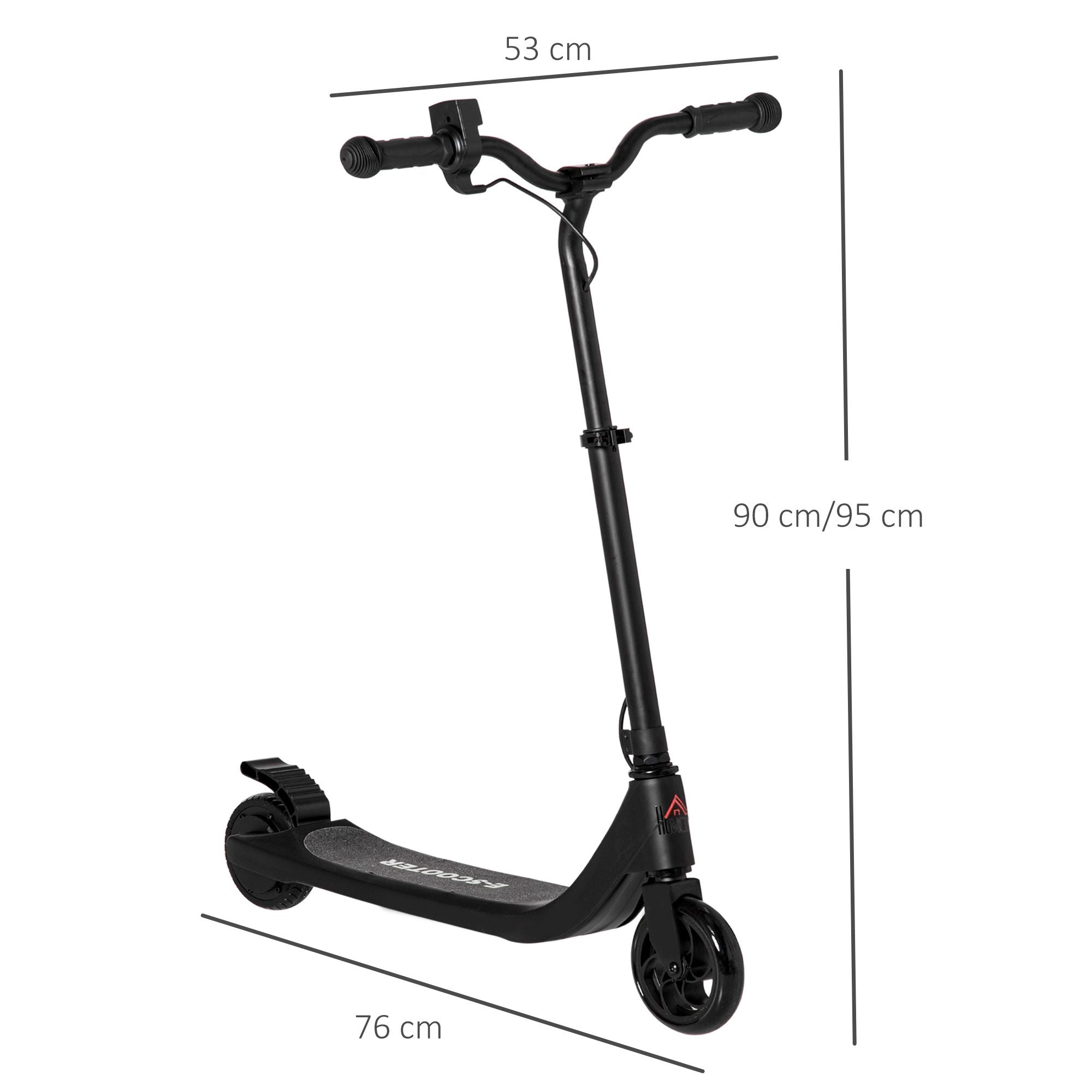 HOMCOM Electric Scooter, 120W Motor E-Scooter w/ Battery Display, Adjustable Height, Rear Brake for Ages 6+ Years - Black - anydaydirect