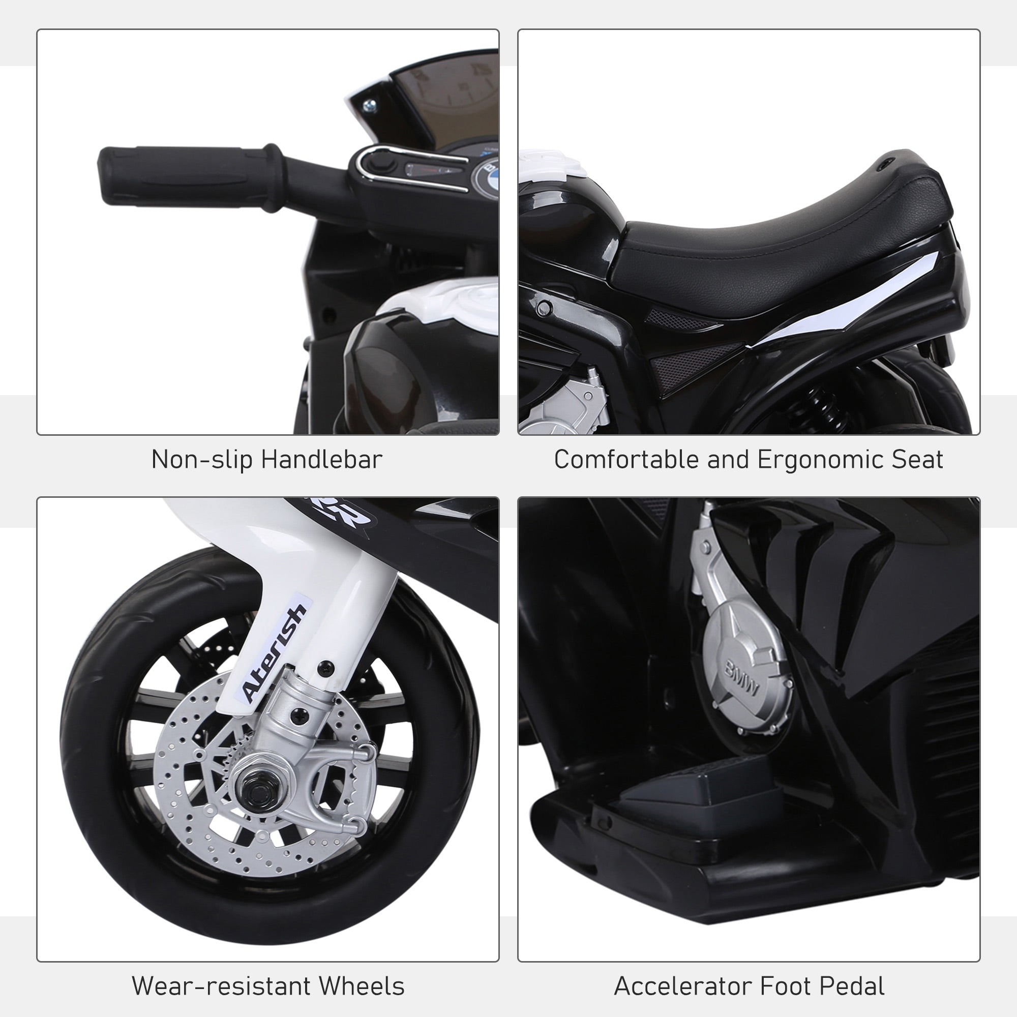 HOMCOM Compatible for Electric Kids Ride on Motorcycle BMW S1000RR w/ Headlights Music Battery Powered Play Bike 6V Black - anydaydirect